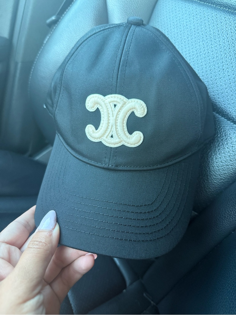Celine Black Baseball Cap with Beige Logo Patch